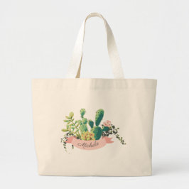 Bolsa Tote Grande Cute Boho Personalized Cactus