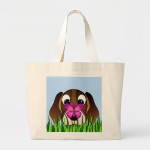 Bolsa Tote Grande Cute Brown Beagle Puppy Dog and Butterfly