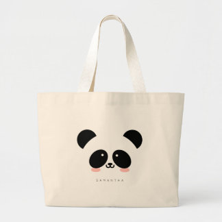 Bolsa Tote Grande Cute Kawaii Panda | Adicione o seu nome à barra de