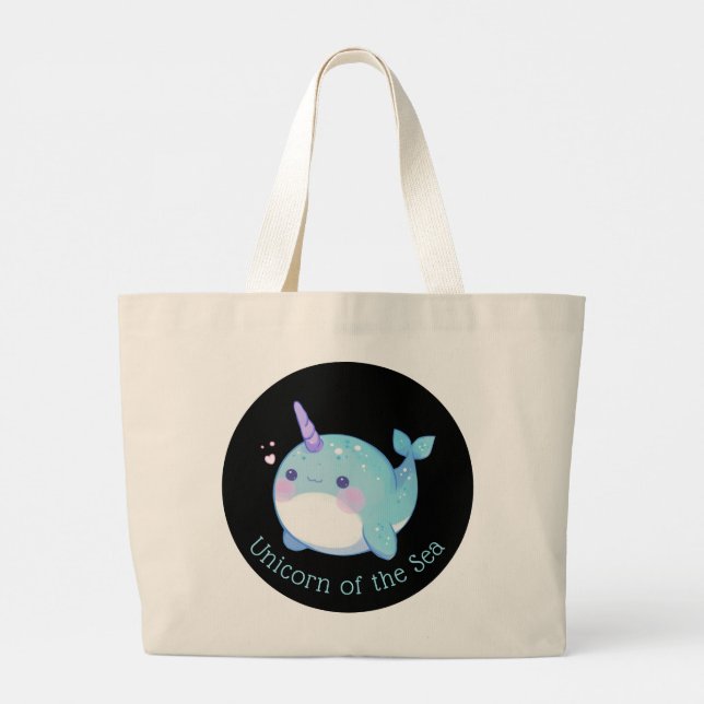 Bolsa Tote Grande Cute Narwhal Unicórnio do Mar (Verso)