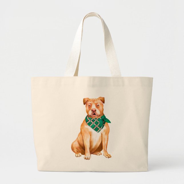 Bolsa Tote Grande Cute Pitbult Dom Pittie Puppy Cachorro Touro (Frente)