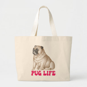 Bolsa Tote Grande Cute Pug Life Cachorrinho de Água-forte Pugs Engra