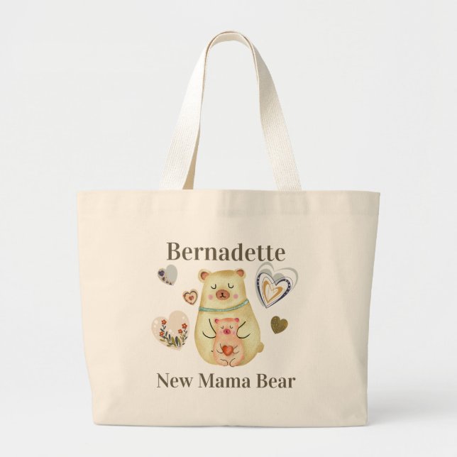 Bolsa Tote Grande Cute Safari Mãe para ser presente com nome ou mono (Frente)