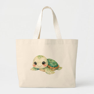 Bolsa Tote Grande Cute Watercolor Turtle 
