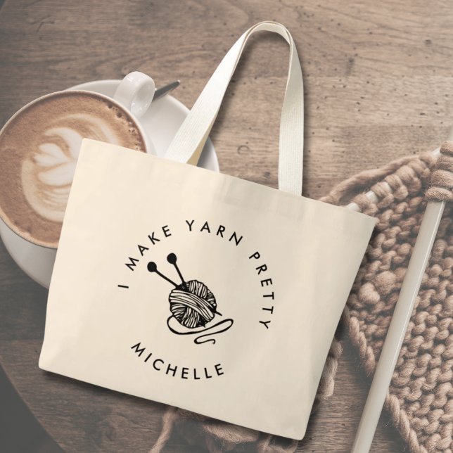 Bolsa Tote Grande Cutuação Engraçado Eu faço Yarn Bonito personaliza (knitting tote bag gift for knitter )
