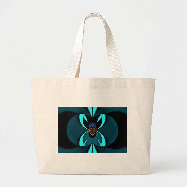 Bolsa Tote Grande Cyan Abstrato Art Impressão (Frente)