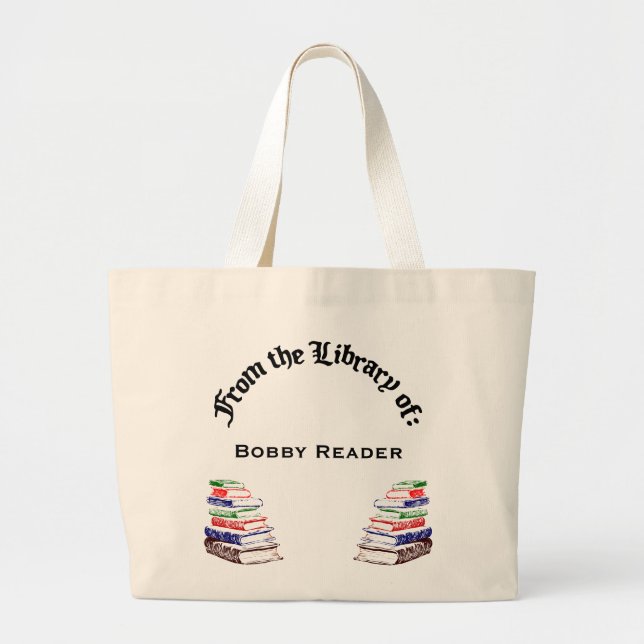 Bolsa Tote Grande Da Biblioteca da Canvas de Carteira Personalizada  (Frente)