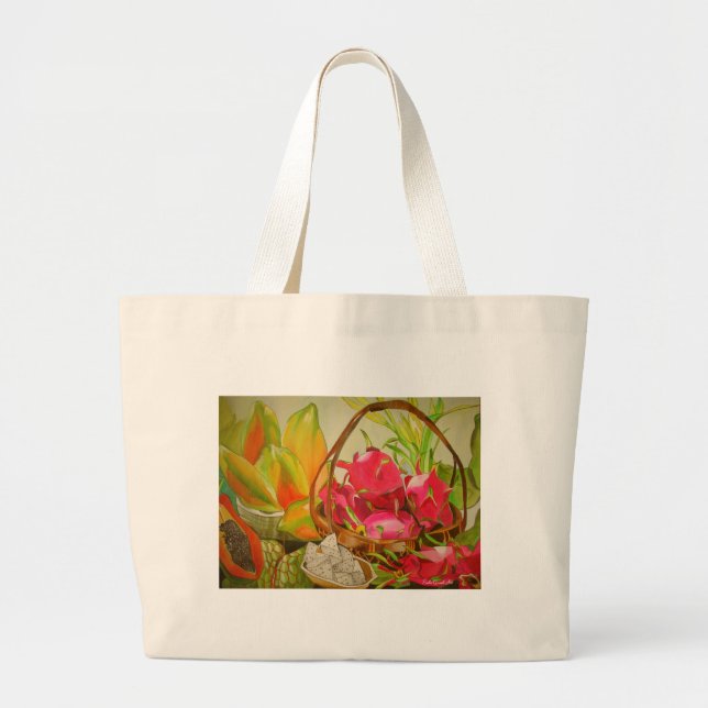 Bolsa Tote Grande Da fruta tropical da aguarela pintura da arte da (Frente)