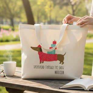 Bolsa Tote Grande Dachshund Através Do Nome Da Diversão Do Cão De