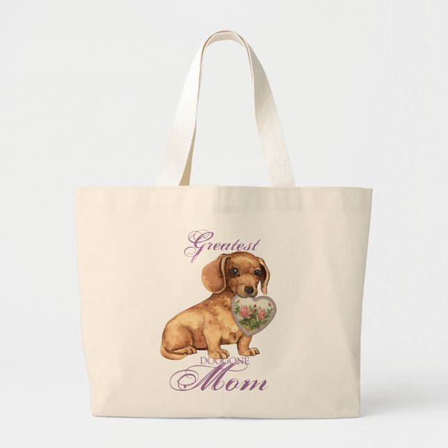 Bolsa Tote Grande Dachshund Heart Mãe (Frente)