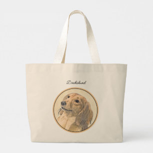 Bolsa Tote Grande Dachshund Longhaired Red Painting Original Dog Art