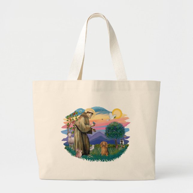 Bolsa Tote Grande Dachshund (palha longa sable) (Frente)