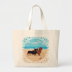 Bolsa Tote Grande Dachshunds na Praia