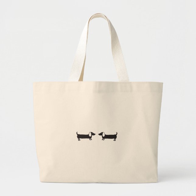 Bolsa Tote Grande Dachshunds no amor preto e branco (Frente)