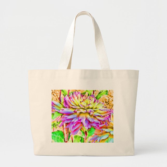 Bolsa Tote Grande Dahlia Gift da Aquarela Digital (Frente)