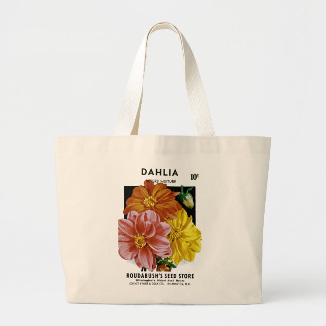 Bolsa Tote Grande Dahlia Vintage Seed Packet (Frente)
