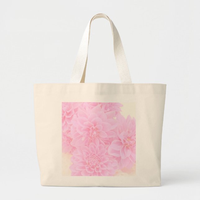 Bolsa Tote Grande Dahlias Em Rosa Suave (Frente)