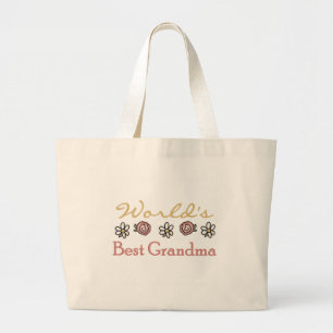 Bolsa Tote Grande Daisies e Rosas World Best Grandma