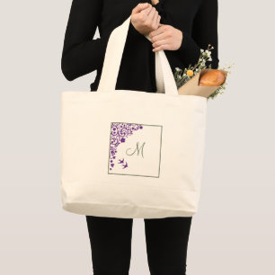 Bolsa Tote Grande Damas de honra floral roxo verde oliva monograma
