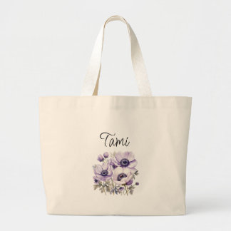 Bolsa Tote Grande Damas de Honra Personalizadas Floral Roxo