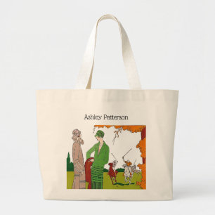 Bolsa Tote Grande Damas Vintage dos Anos 20 em Partida de Polo Desen