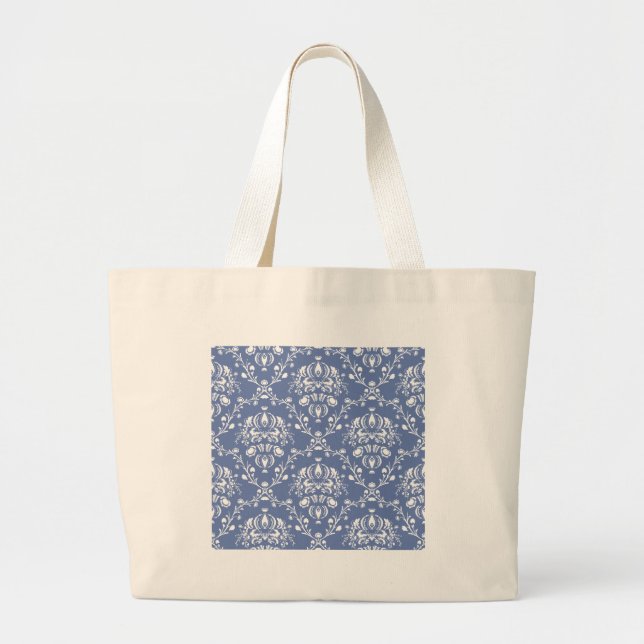 Bolsa Tote Grande Damasco Azul e Branco (Frente)