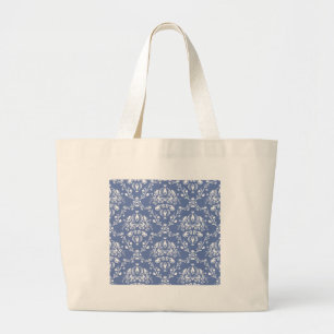 Bolsa Tote Grande Damasco azul e branco da pervinca