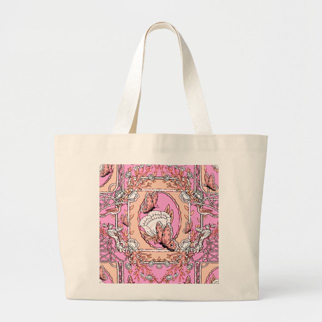 Bolsa Tote Grande Damasco chinês retrô (Frente)