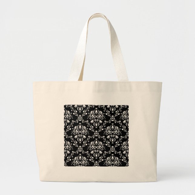 Bolsa Tote Grande Damasco preto e branco (Frente)