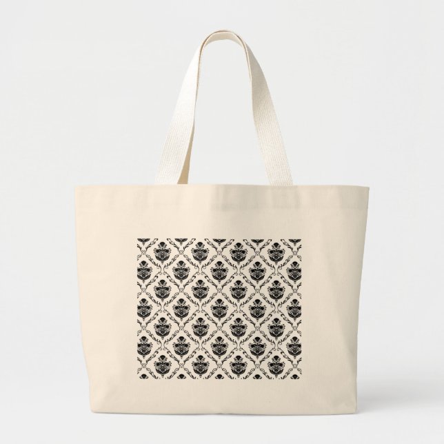 Bolsa Tote Grande Damasco preto tradicional (Frente)