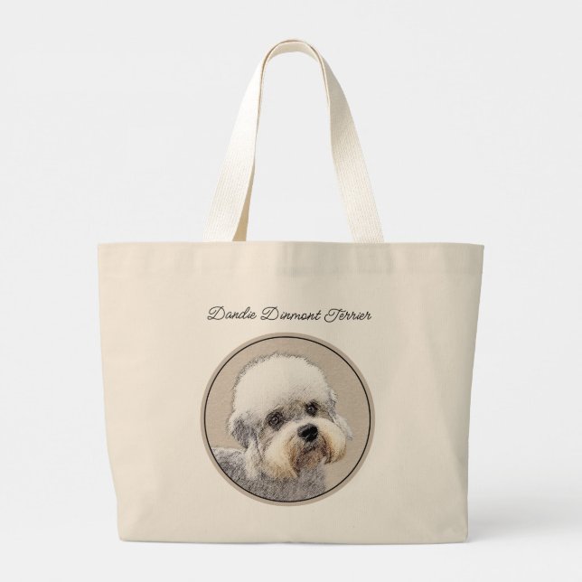 Bolsa Tote Grande Dandie Dinmont Terrier pintando pintura original d (Verso)