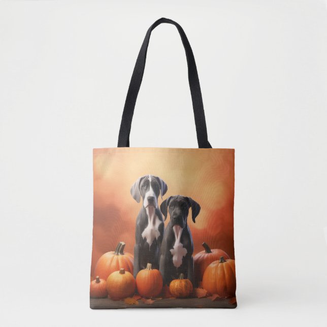 Bolsa Tote Grande Dane Puppy Autumn Delight Pumpkin (Frente)
