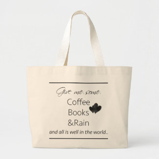 Bolsa Tote Grande Dê-me alguns café, livros e chuva