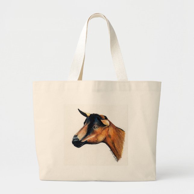 Bolsa Tote Grande De "sacola animal da arte da cabra Oberhasli" (Frente)