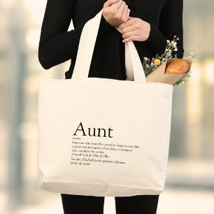 Bolsa Tote Grande Definição de Tia Citação Moderno Preto e Branco