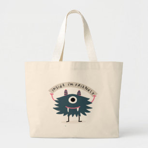 Bolsa Tote Grande DENTRO, ESTOU AMIGAMENTE FELIZ MONSTER DIY NAME Bo