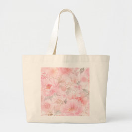 Bolsa Tote Grande Desabrochar Rosado Aquarela Floral