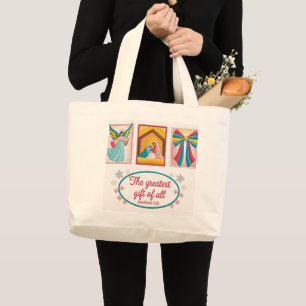 Bolsa Tote Grande Desenho de Bordado de Máquina de Natal – Anjo