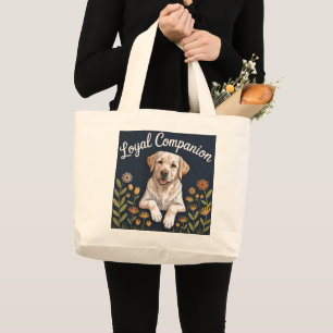Bolsa Tote Grande Desenho de Colcha de Labrador Retriever Dourado –