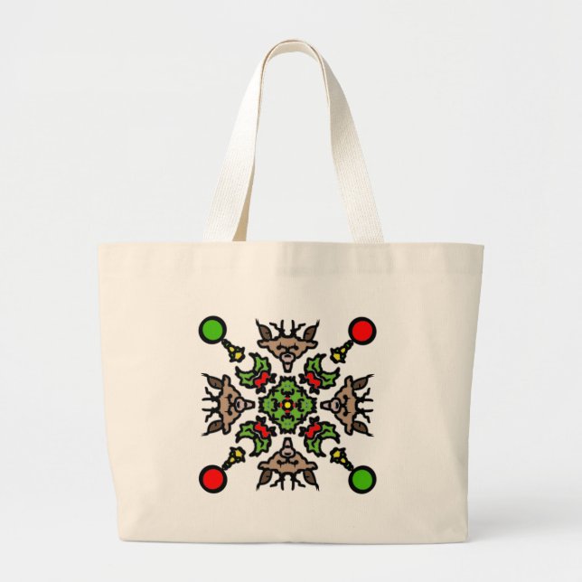 Bolsa Tote Grande Desenho de Mandala de Rena (Frente)