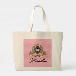 Bolsa Tote Grande Desenho de Monograma Dourado