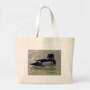 Bolsa Tote Grande Desenho de Pato de Madeira