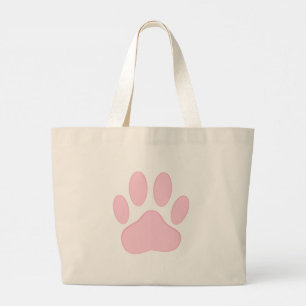 Bolsa Tote Grande Desenho de Pegada de Cachorro Rosa