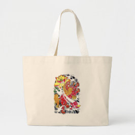 Bolsa Tote Grande Desenho de Tatuagem Foo Dog & Lótus