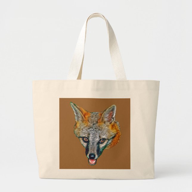 Bolsa Tote Grande Desenho do Fox cinzento (Frente)
