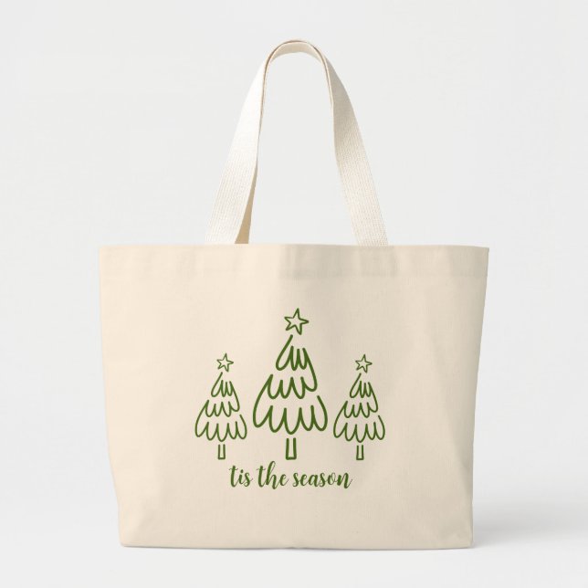 Bolsa Tote Grande Desenho Verde Caprichoso à Mão (Frente)