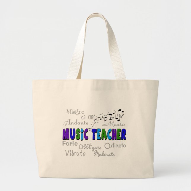 Bolsa Tote Grande Design da terminologia do professor de música (Frente)