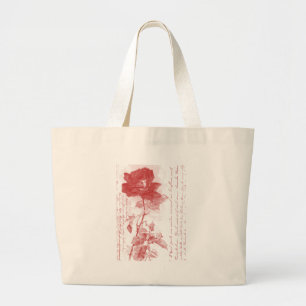 Bolsa Tote Grande Design de Cartão Postal rosa vermelha