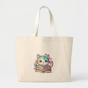 Bolsa Tote Grande design de gato fofo