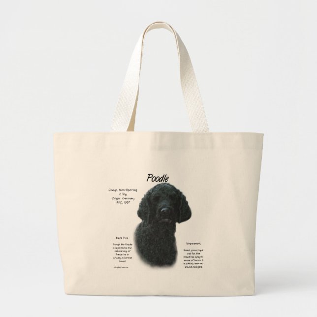 Bolsa Tote Grande Design de Histórico de Poodle (preto) (Frente)